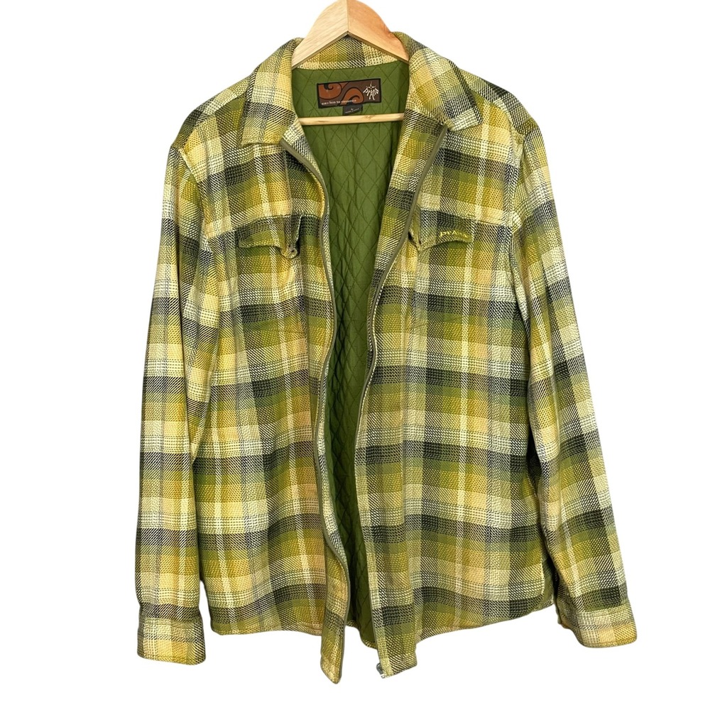 Prana Jacket Plaid Men FLAWS BROKEN ZIPPER Quilted Lining Size Large Open Front